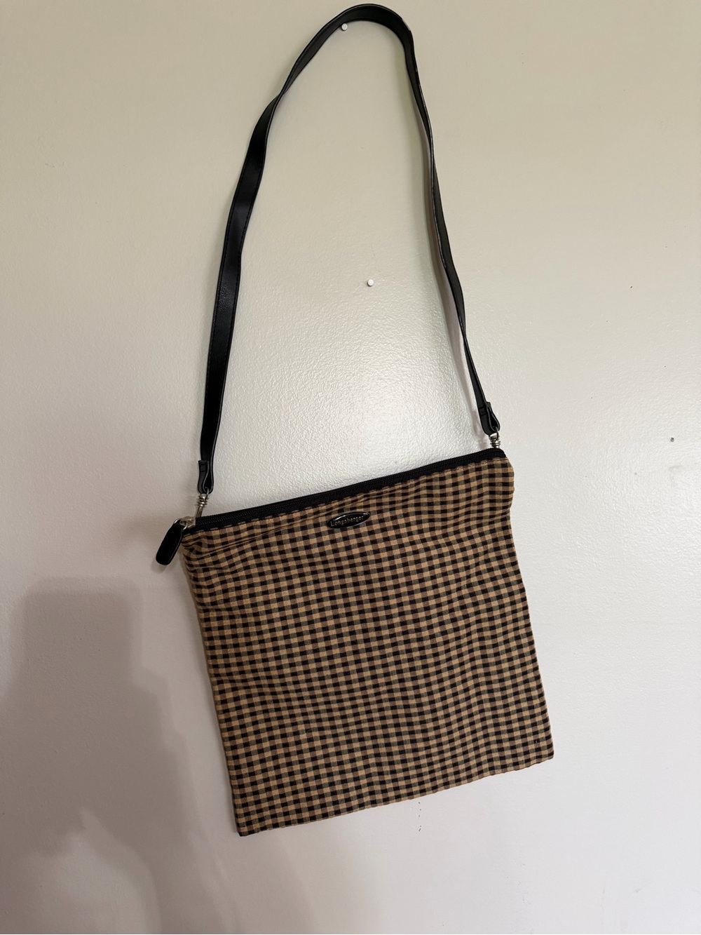 Longaberger Checked Messenger Crossbody Bag in Brown and Black